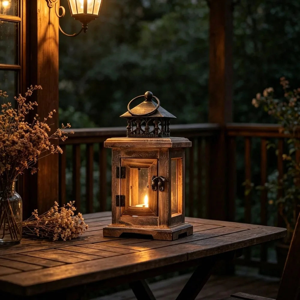 Iron Retro Tea Lamp Candle Holder Hanging Garden Decoration Wooden Candle Holder Living Room Anti-corrosion