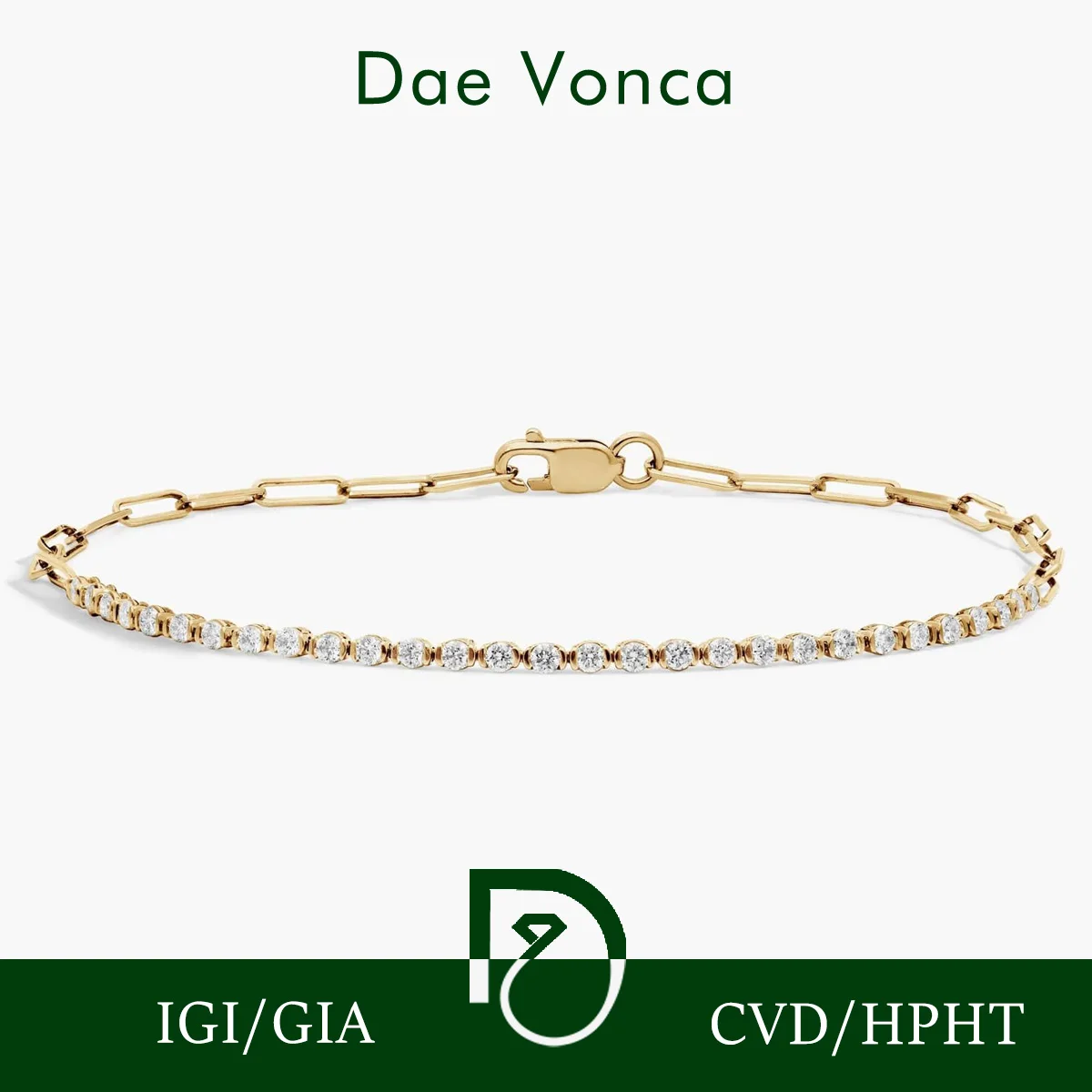 Mini Half Tennis Shaped Lab Grown Diamond Bracelet 9K/14K/18K Yellow Gold Round Lab Diamond Bracelet Gift For Women