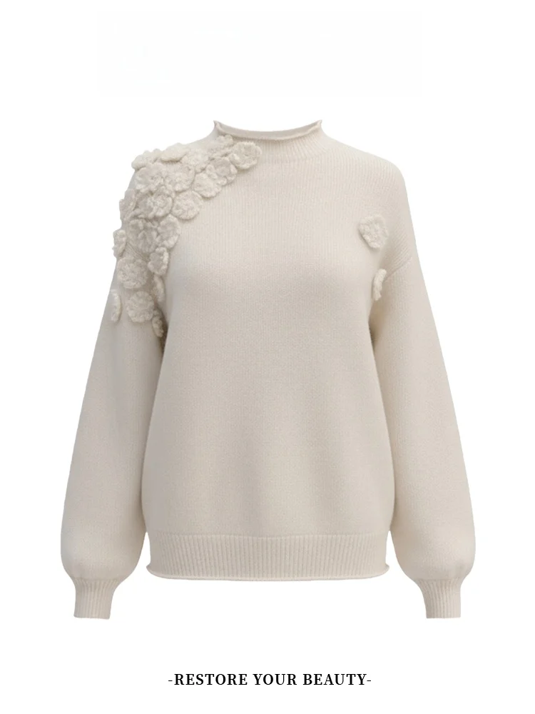 

Heavy-Weight Knitted Sweater Women's Sle 2026 New Trend Floral Design Silk Blend Comfortable Fit Long Sve round Ne Top