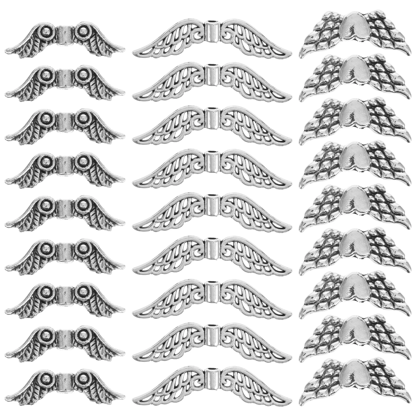 

60 Pcs Angel Wings Accessories Jewelry Alloy Beads Heart Silver Angle Braclets Bulk