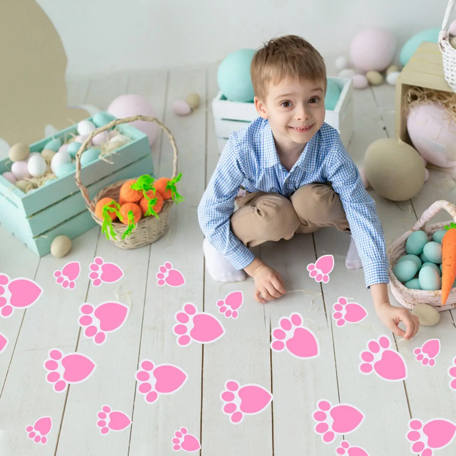 Easter Footprints 9 Pieces Cute DIY Self Adhesive PVC Clings Bunny Feet Print Floor Decal Clings For Glass Mirror Window