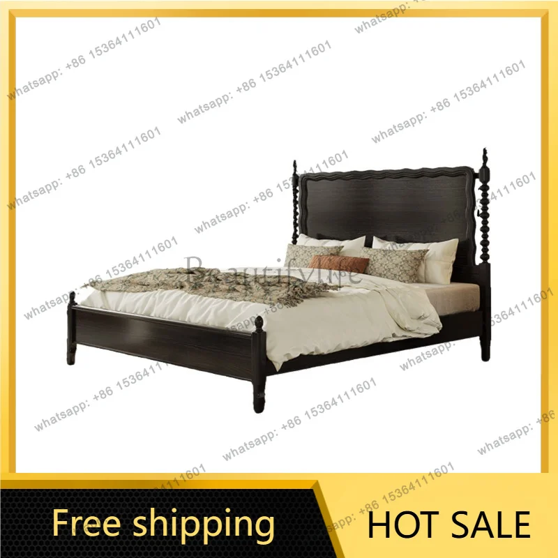 Zj. American retro solid wood double bed antique master bedroom furniture bedroom bed