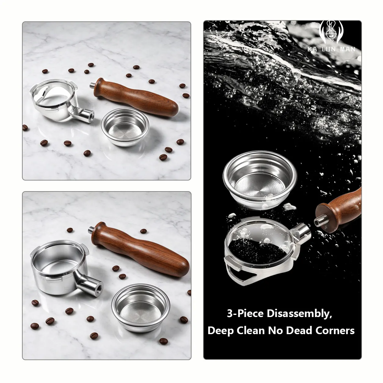 1Pc Latest Bottomless Espresso Portafilter | fits Barsetto. Hollow lightweight design, 304 stainless steel, 3-lug, 58mm