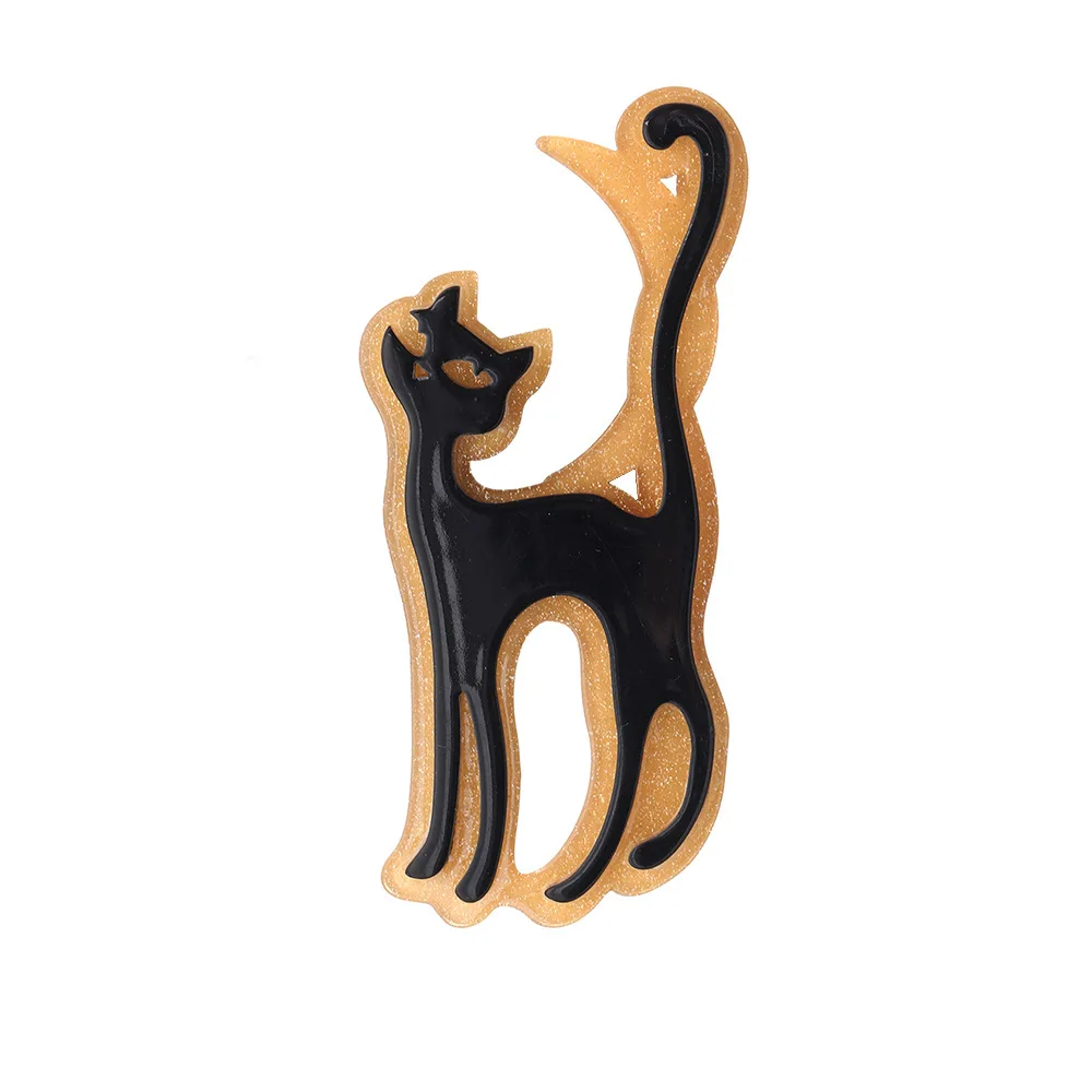 Playful Black Cat Acrylic Brooch Soft and Cute Cat-shaped Pin Clothes and Bags Pins Decoration
