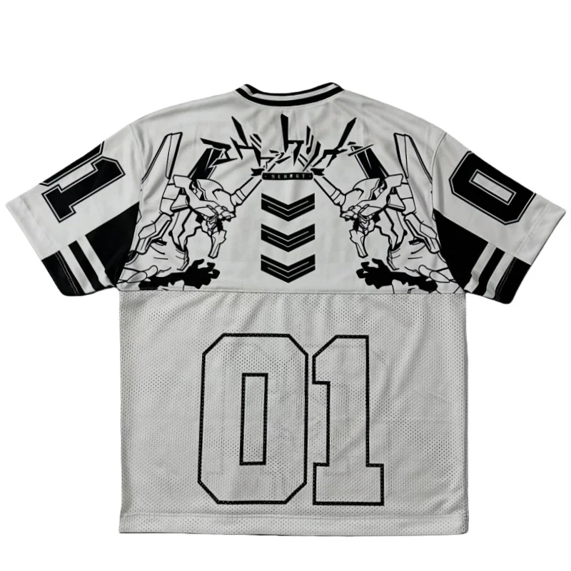 Summer New Fashion Evangelion Unit-01 Jersey NGE Anime Black & White Line Art #01 Number Casual Streetwear Fan Apparel Y2k Tops