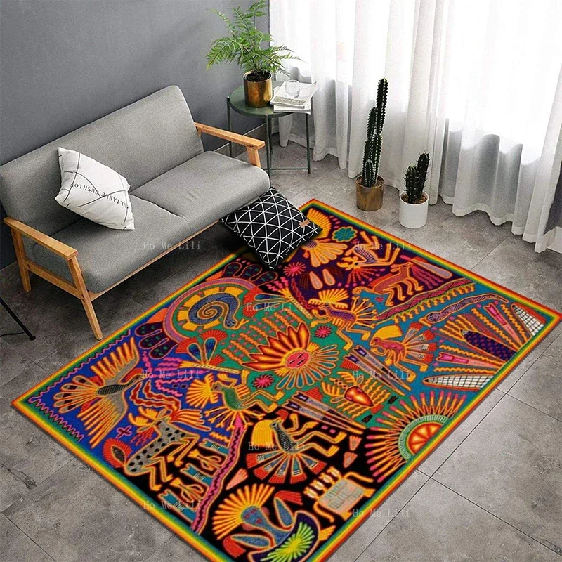 Мексиканская пряжа Huichol, картина Oaxaca богата традиционным народным искусством, этнический Дизайнерский ковер для племени маянов от Ho Me Lili, домашний ковер