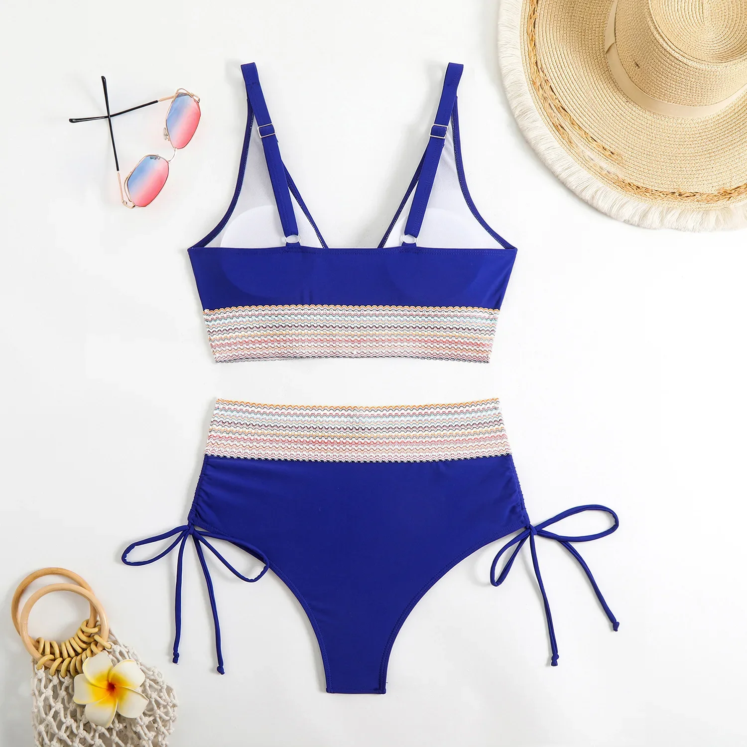 V-neck High Waist Bikini 2025 Sexy Solid Swimsuit Women Drawstring Swimwear Female Bathers Bathing Swimming Swim Suit Beachwear