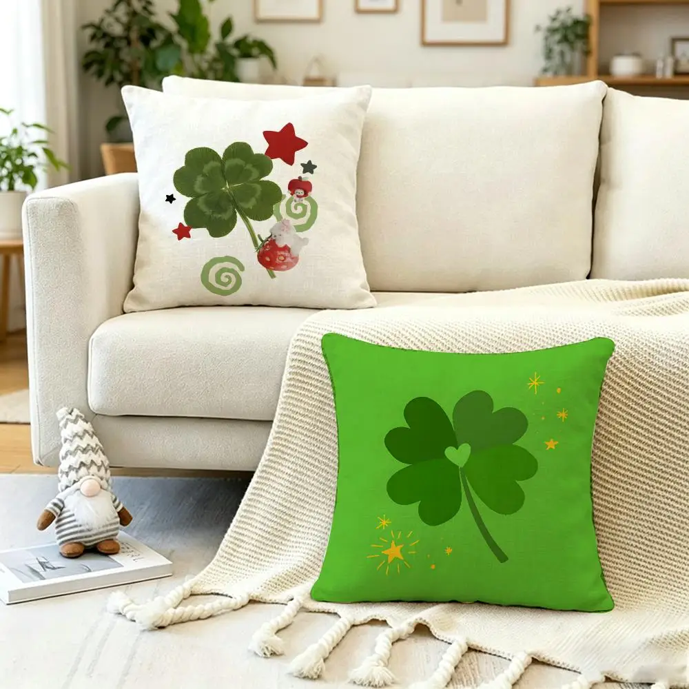 ANIME Lucky Four Leaf Clover Cushion Cover Anti-dustmite Pillowcase Invisible zipper silky short plush Sofa cushion cover