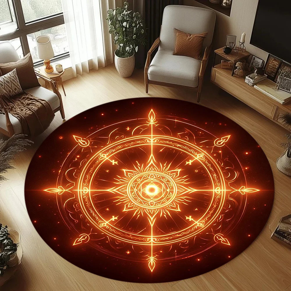 Neon Pentagram Magic Circle Round Area Rug Fantasy Style Floor Carpet for Gaming Room Leisure Space Home Decor