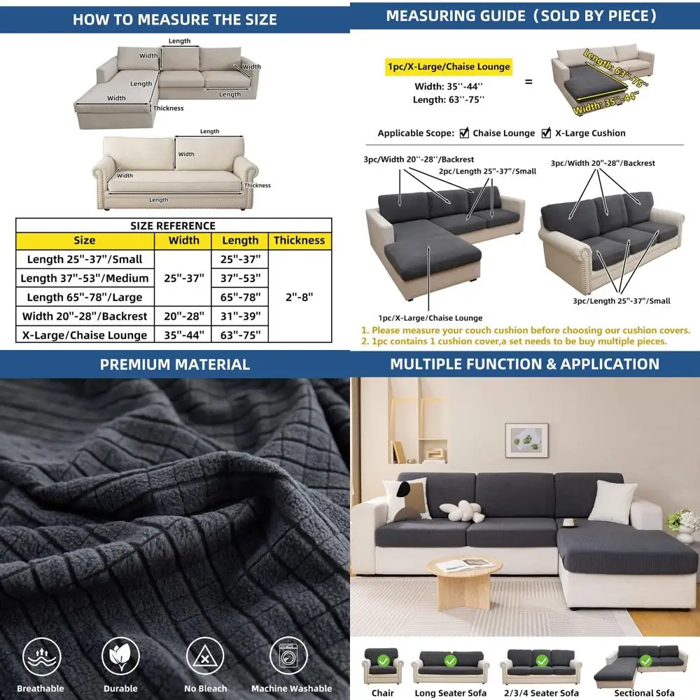 

L-Shaped Couch Cover with Magic Stretch for 3-Cushion Chaise, Dark Gray, X-Large, Dog-Proof Protector (1 Piece)
