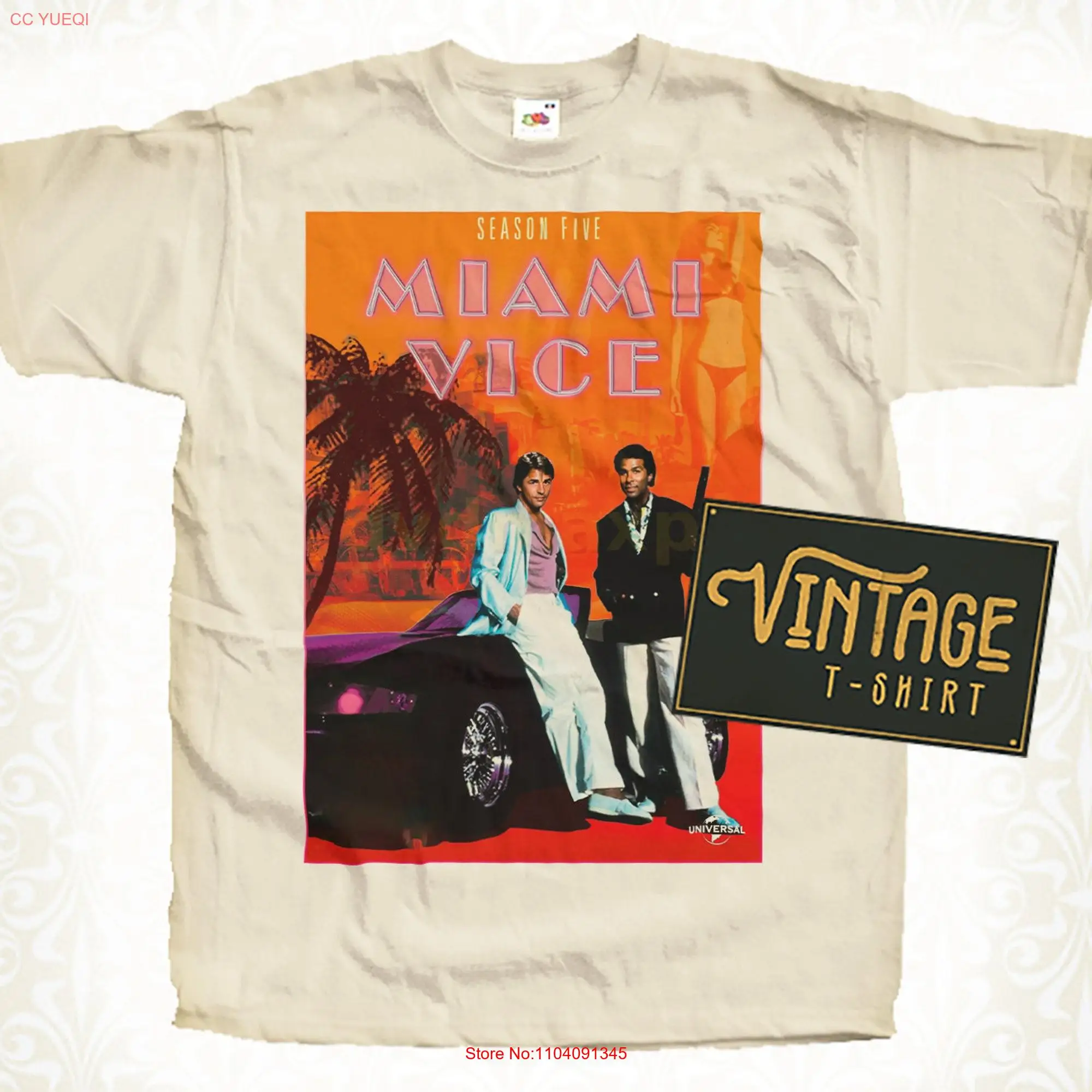 Miami Vice V11 T Shirt Vintage Natural color Men's DTG Digital Print SIZES S M L XL 2XL 3XL 4XL 5XL long or short sleeves