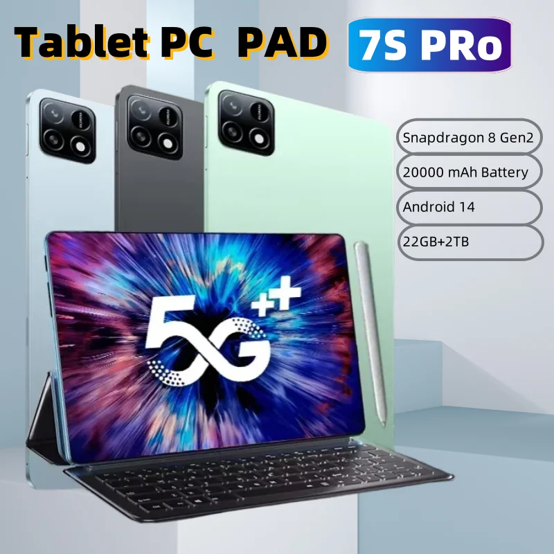 2025 New Pad 7S Pro 22GB+2TB Android 14 Snapdragon 8 Gen 2 11inch  5G Dual SIM HD 4K WiFi GPS Full Screen Original Tablet PC