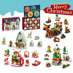 Neue Weihnachten Bausteine Set Box für Kinder Spielzeug Geschenk 24 Tage Weihnachten Adventskalender Diy Nussknacker Santa Claus Ziegel Modus