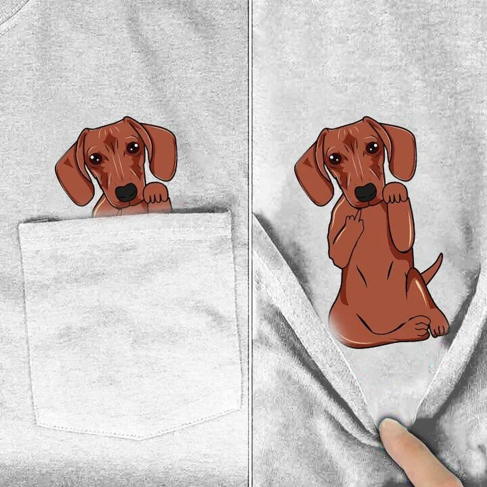

CLOOCL Funny White Cotton T-shirt Pocket Dachshund Printed Short Sleeve Fashion Cool TShirts Harajuku Casual Tee Streetwear Tops