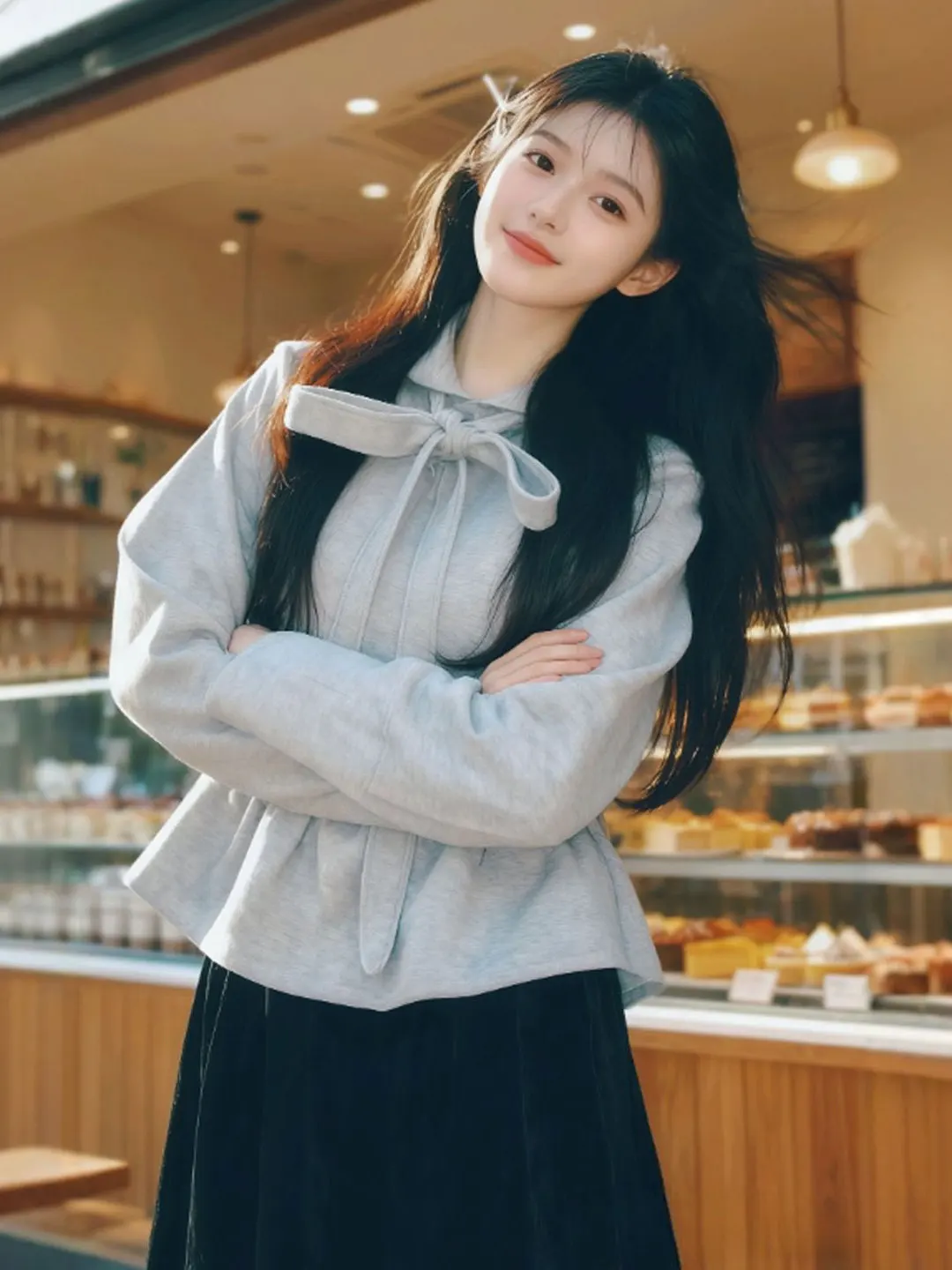 

Gentle Wind Beautiful Top Skirt Two-Piece Set Elegant Spring Outfit Comfortable Long Sleeve High Waist A-Line Skirt