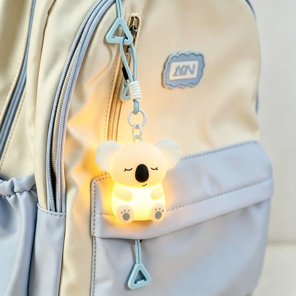 Cute Koala LED Night Light Keychain Soft Silicone Animal Pendant for Backpack/Bike/Desk Decor Warm Glow Xmas Gift for Kids Girls