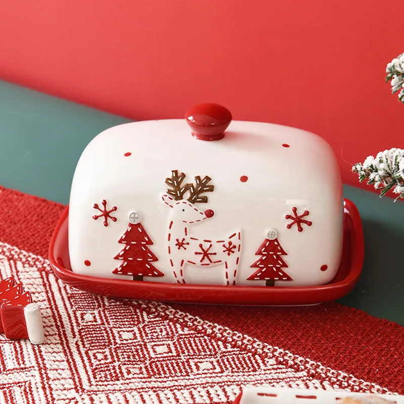 

Nordic Ceramic Butter Dish Elk Santa Claus Desserts Sweets Cakes Plate Butter Plates Christmas Food Tray Cheese Tray Tableware