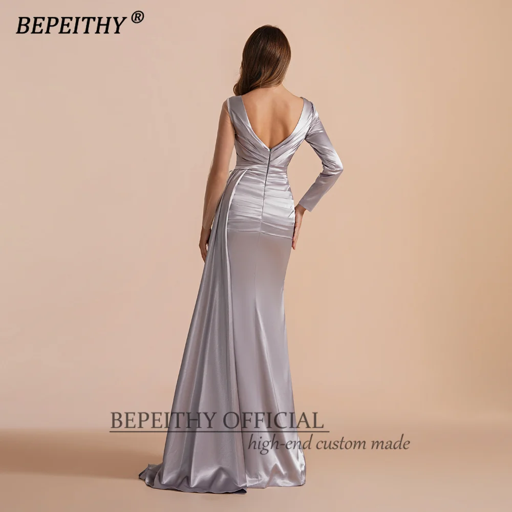 BEPEITHY Customized Mermaid Long Formal Occasion Dress 2023 Full Sleeves Floor Length Sexy Backless Evening Party Gown High Slit