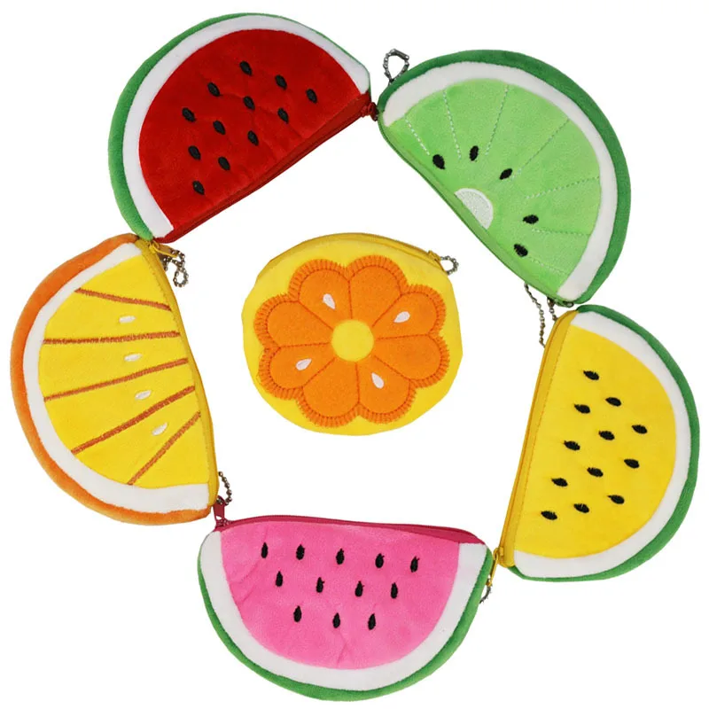 Plush Fruit Watermelon Coin Purse, Bonito Mini Morango Laranja Headphones Bag, Ins Small Fresh Simulation Fruit