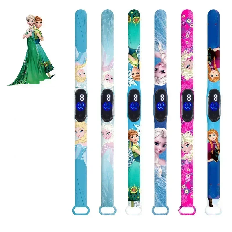 Montre numérique Disney Frozen pour enfants, dessin animé, figurine d\'action, Anna, Elsa, LED, tactile, étanche, électronique, enfants, cadeaux