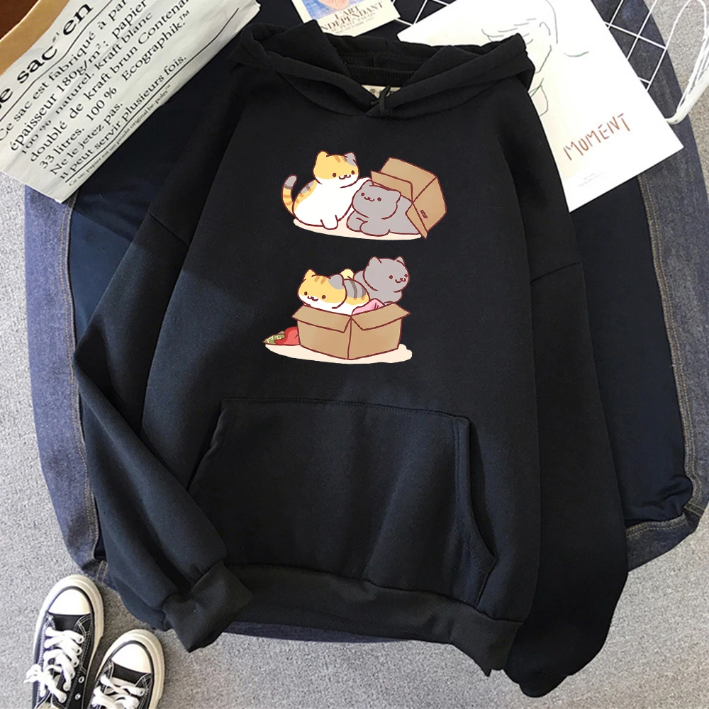 Two Cute Cats Playing Hide And Seek In Cartons Printed Male Hoodies Fashion Autumn Sweatshirt Vintage Simple Casual Male Hoody