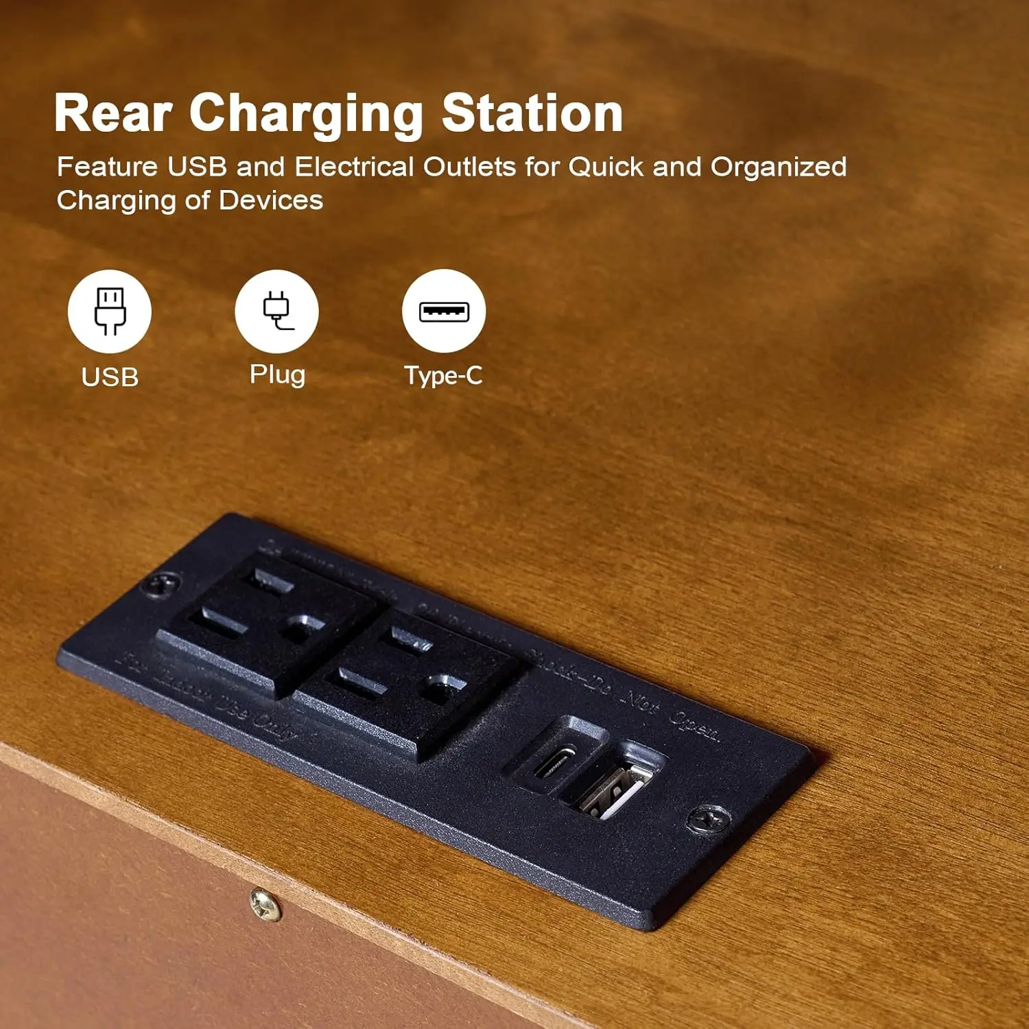 2 Drawer Nightstand with Charging Station, Bedside Table with 1 Hidden Drawer and Open Storage Shelf, Bedroom Furniture