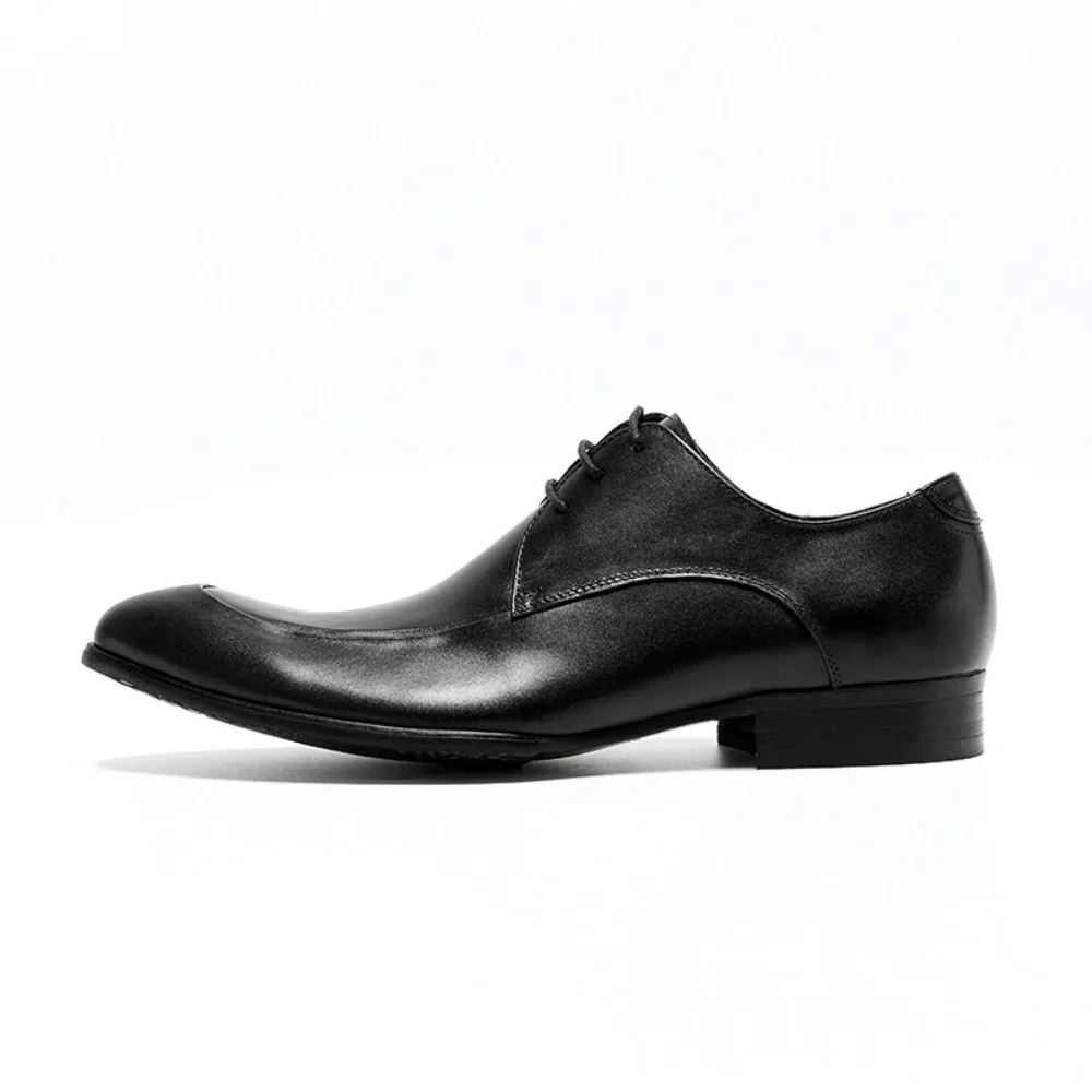Full Grain Leather Derby Shoes for Men Genuine Leather Formal Business Oxfords British Style Pointed Toe Lace Up Dress Shoes