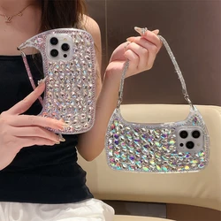 Luxury Bling Rhinestone Hand Bag For iPhone 16 Pro 15 14 13 Pro Max 12 Phone Case Silicone Cute Cases For Apple 15Pro max Funda