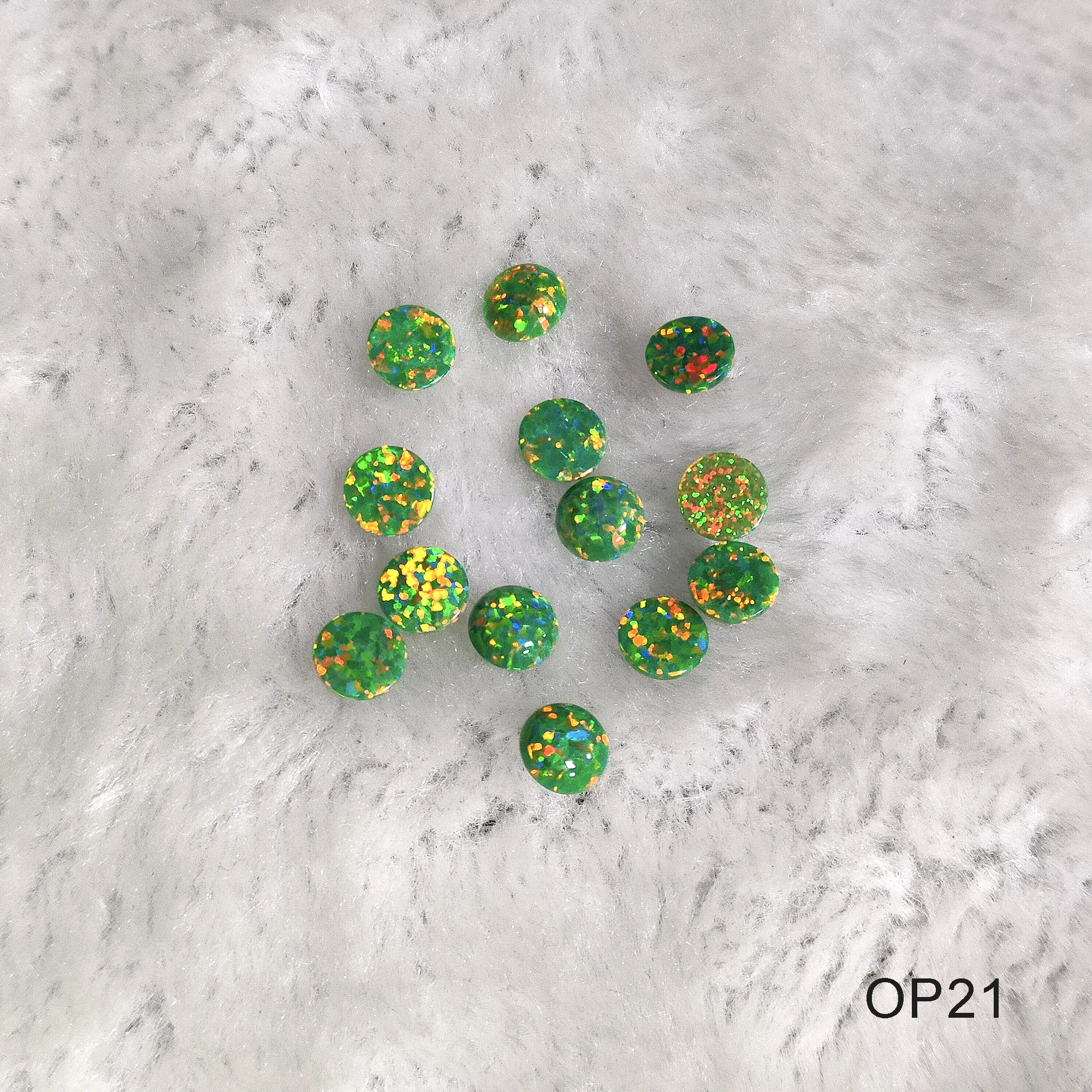20/50 Pieces Green Flat Back Stones for Crafting Round Green Fire Opal Beads for Jewelry Making