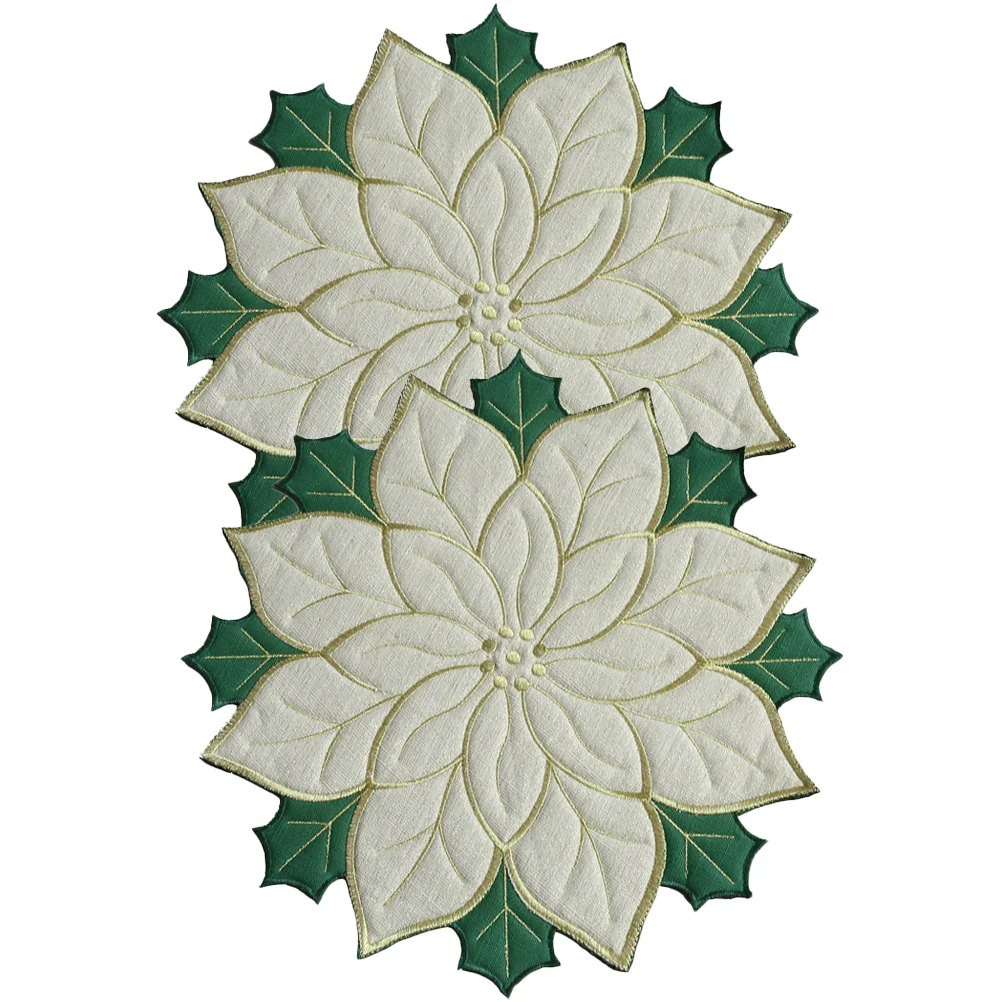 Dining Table Placemats Poinsettia Leaf of Chinese Ilex Decor Insulation Plate Polyester