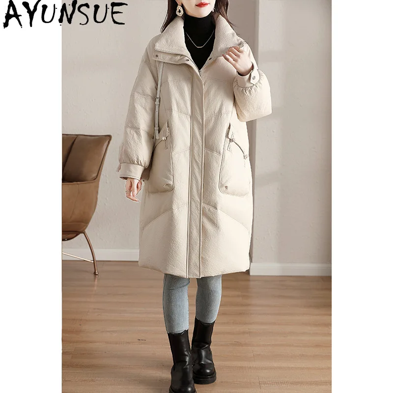 AYUNSUE Schaffell Echtes Leder Jacke Frau 90% Weiße Ente Unten Mantel Frauen Winter Kleidung Neue in Outer Jaqueta De Couro