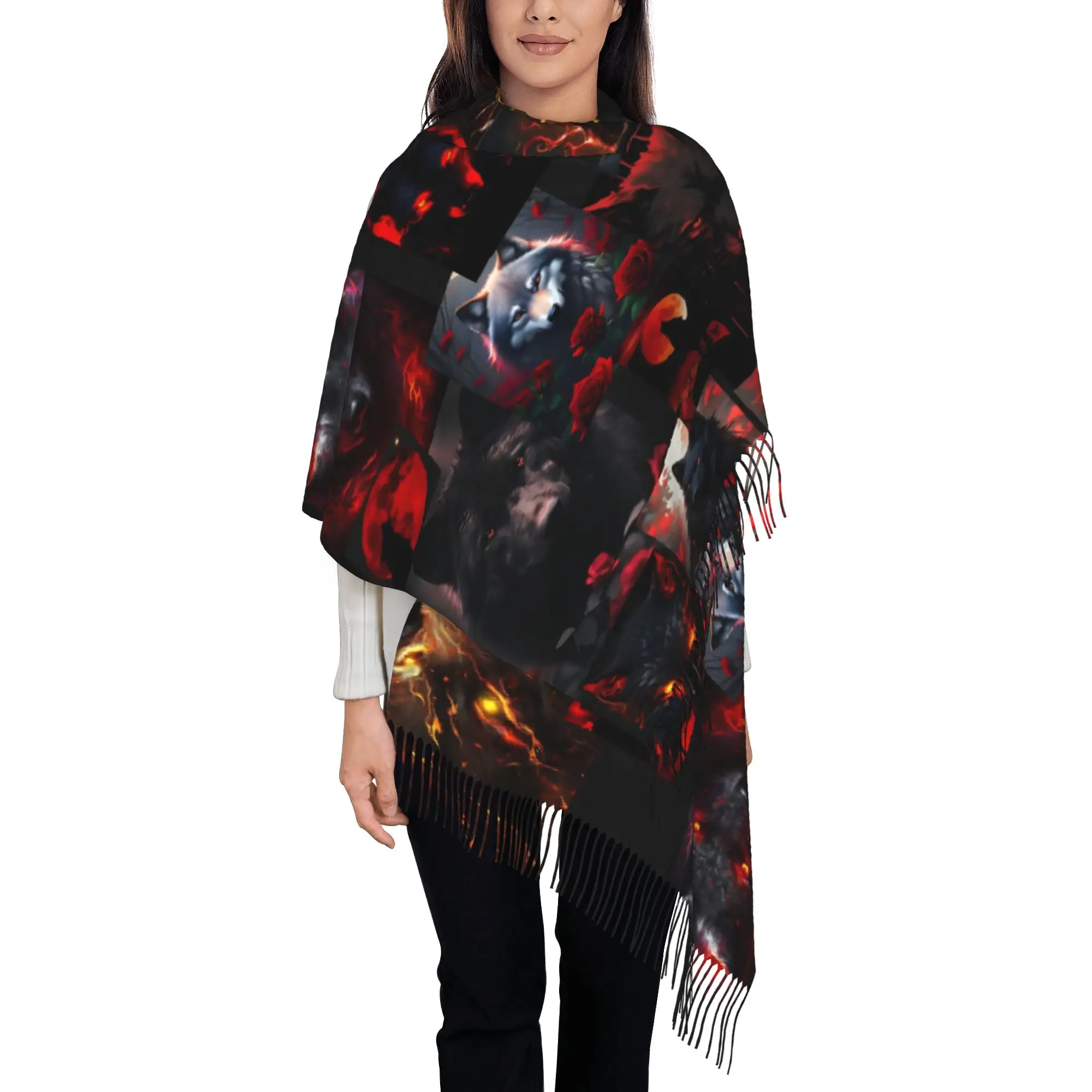 1 PC Cool Wolf Pattern Wolf spirit Autumn Scarf Women Winter Pashmina Shawls Warm Blanket Wraps  Female Thick Scarves