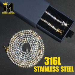 3mm 316L Stainless Steel Tennis Cuban Necklaces for Men Women Bling Zircon Hip Hop Jewelry Free Shipping