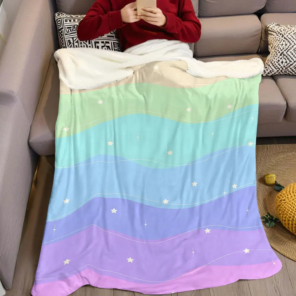 Pastel Star Wave Flannel Blanket Warm Soft Halloween Christmas Decorative Couch Warm Cozy All-Season Gift