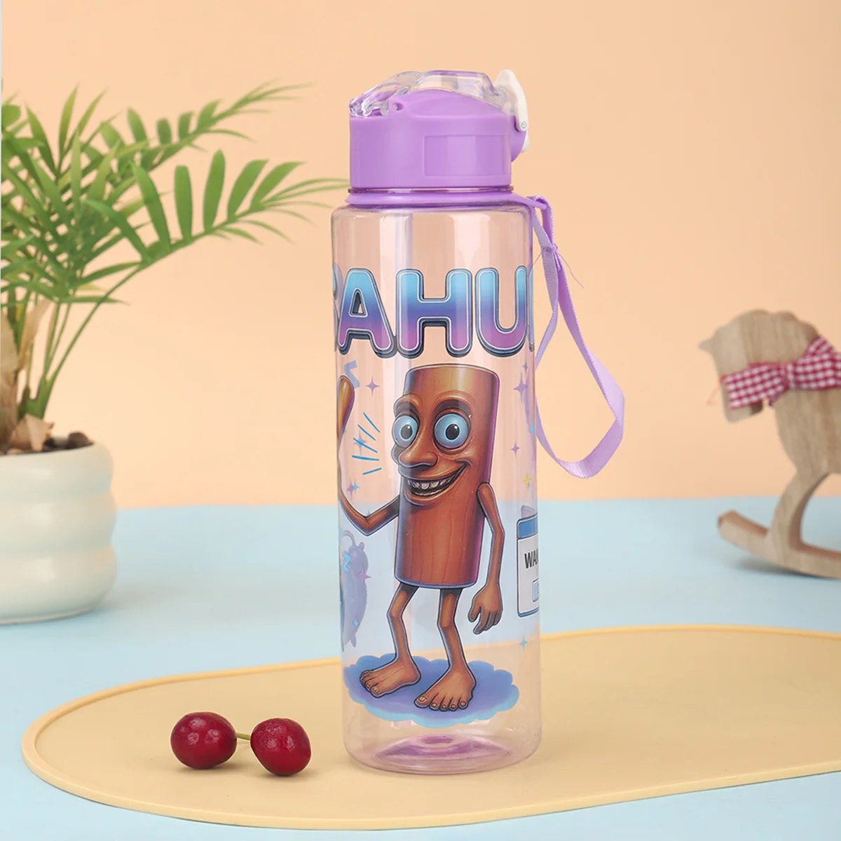   귀여운 500ml 플라스틱 물병, 일상 사용 및 야외 활동을 위한 새지 않는 플립탑 빨대컵