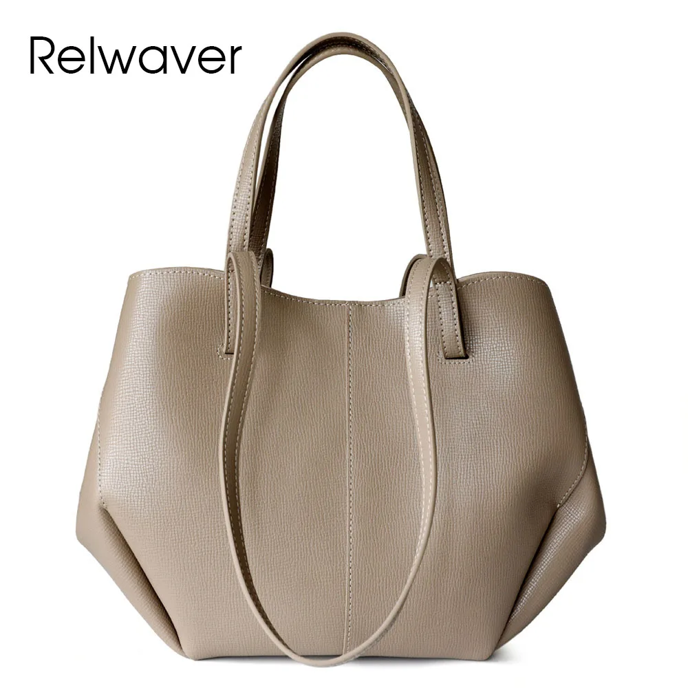 Relwaver women shopping bag palm pattern cowhide split leather women shoulder bag 2024 winter black tote bag fashion women bag