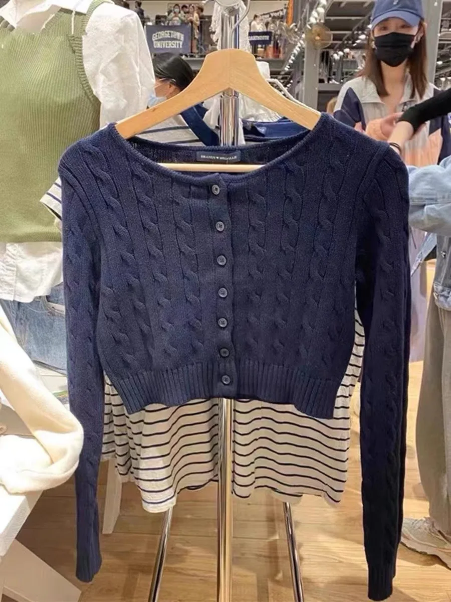 Primavera Autunno rotondo Ne Long Sve ort BM Maglione lavorato a maglia Slim Fit Cardigan aperto Top lavorato a maglia da donna Faionable Versatile