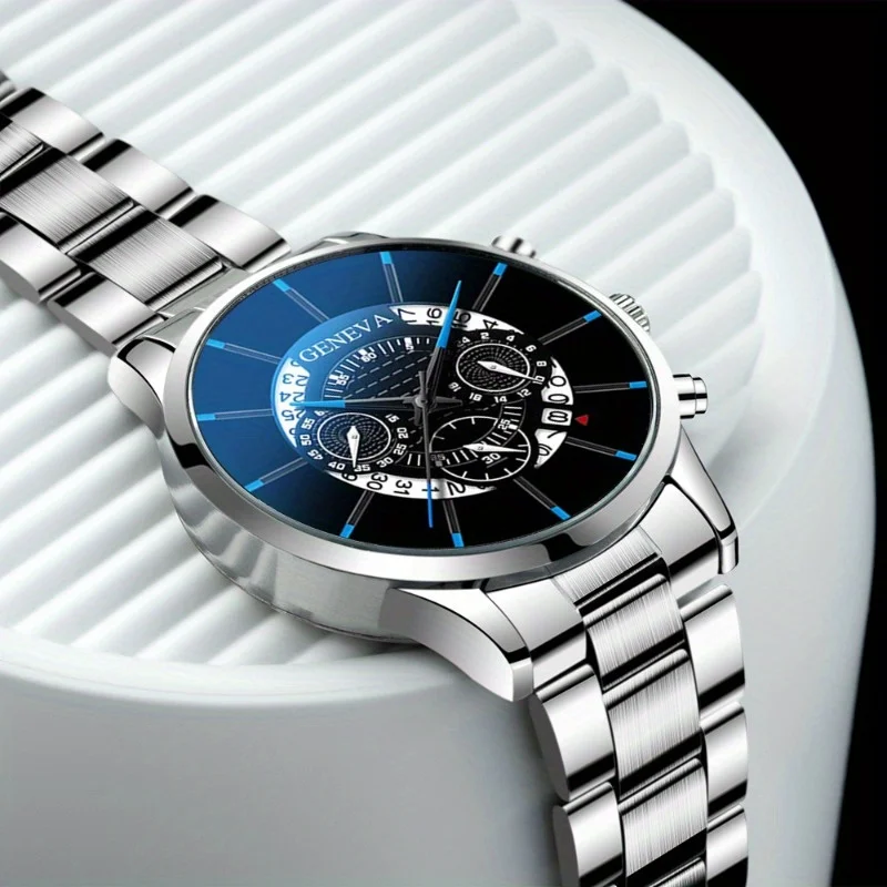 2개/대 합금 스트랩이 포함된 남성용 패션 시계 세트 비즈니스 캐주얼 스포츠 석영 남성용 시계는 남성을 위한 완벽한 선물입니다.