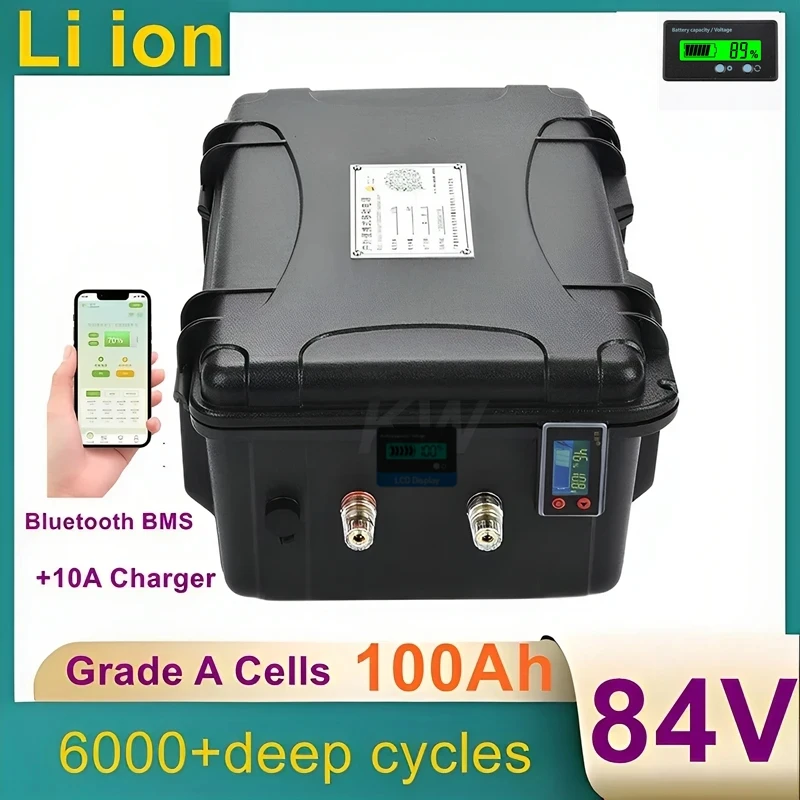 

Batterie li-ion 84V 100Ah 85.1V 100Ah 100A BMS, pour alimentation électrique 8400W Sicile EV, pour camping-car, nettoyeur de sol
