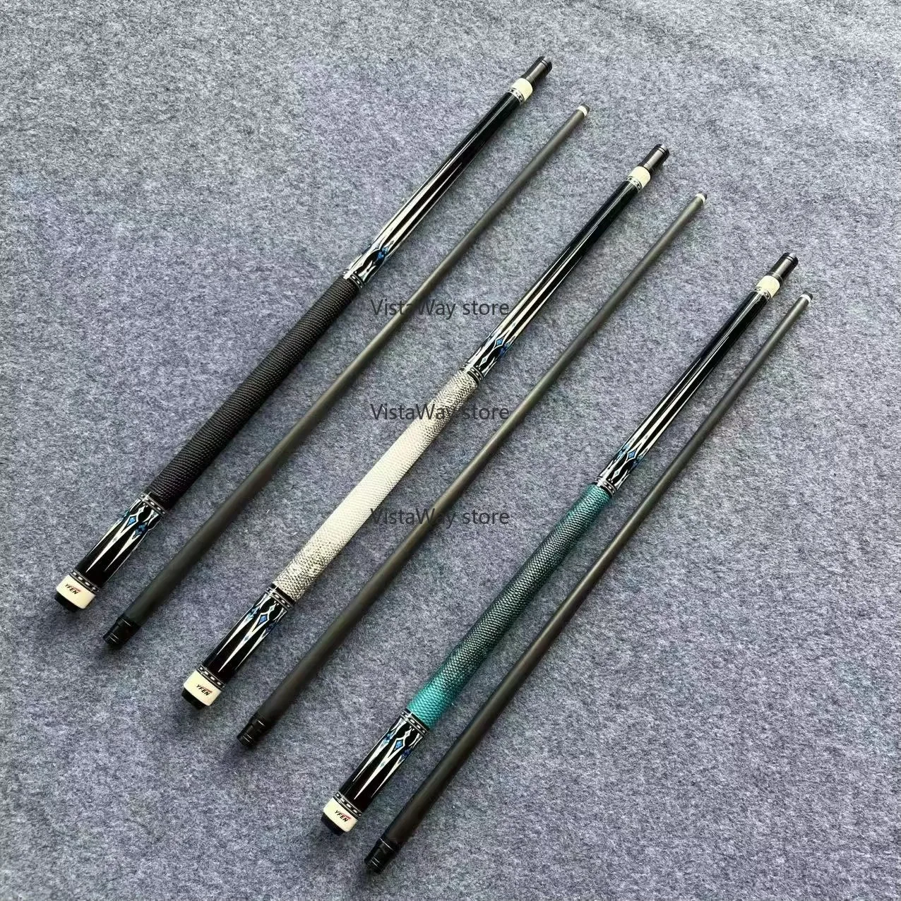 YFEN M7-Green/Black/White  High-tech Handmade Carbon Fiber 12.5mm Cue Tip 1/2 Joint Billiard Pool Cue with Extension