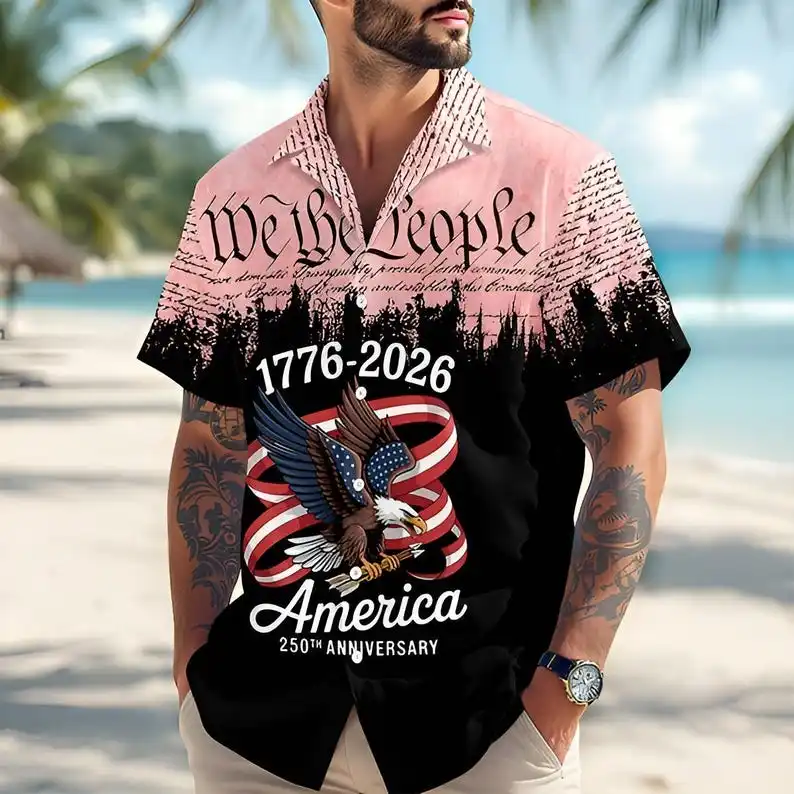 

American Flag 250 Years Hawaiian Shirt Vintage 1776 2026 Patriotic Aloha Shirts Independence Day Gift For Men Dad Grandpa