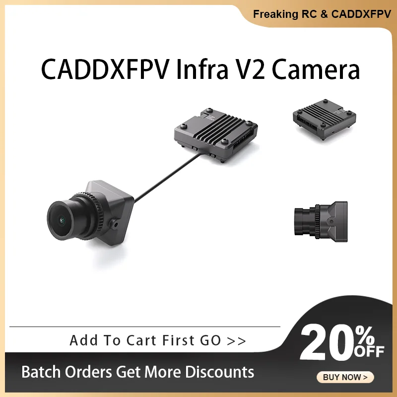 CADDX Infra V2 Camera No-Light Night Camera Analog VTx Kit 0 Lux Super WDR 1500TVL 131.6° FOV Black and White Sensor for RC FPV
