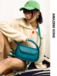 Amazing Song-Bolso suave de piel auténtica para mujer, bolsa de hombro Simple y elegante, de gran tamaño