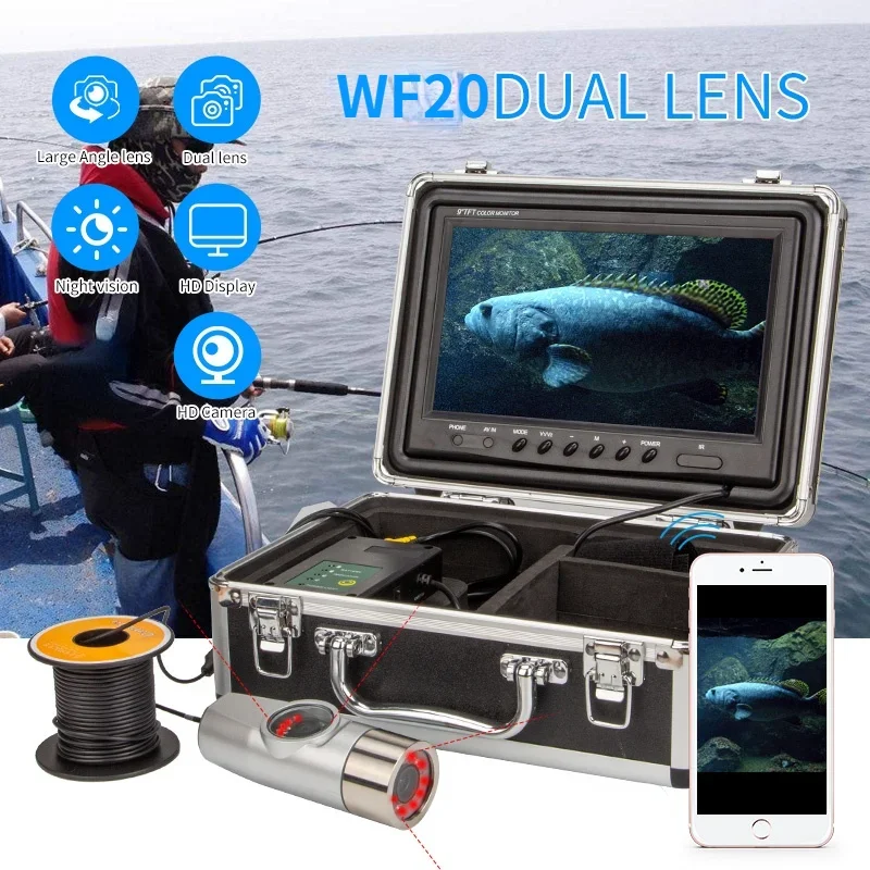 

Dual-lens Underwater Camera WF20 Fish Finder 7 inch Display for farming and salvage Camera 15/30m Cable Fish Finder System