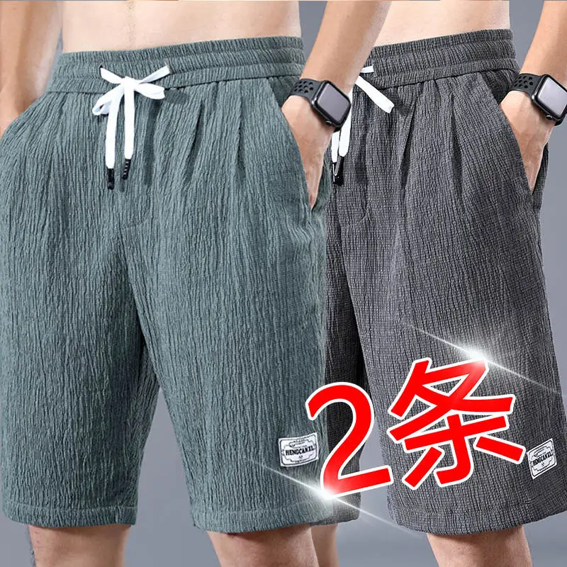 Men's Summer Thin Sporty Shorts Knee-Length Six-Part Loose Drawstring Linen Sleepwear Straight Leg Youthful Energy