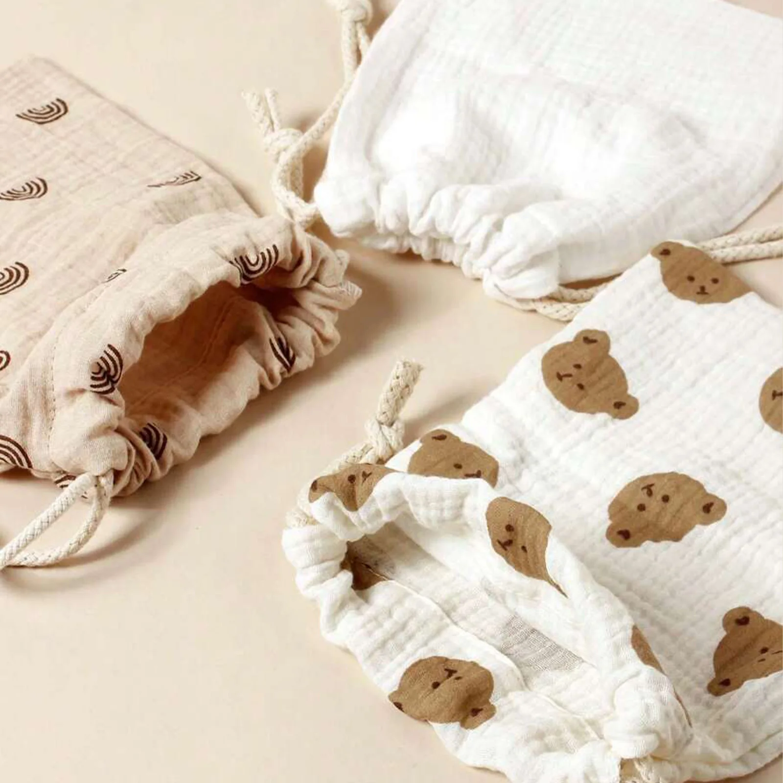 Mommy Bag For Outdoor Stroller Hanging Storage Bag Bear Print Drawstring Cute Candy Gift Bag For Baby Dustproof  Bag For Room