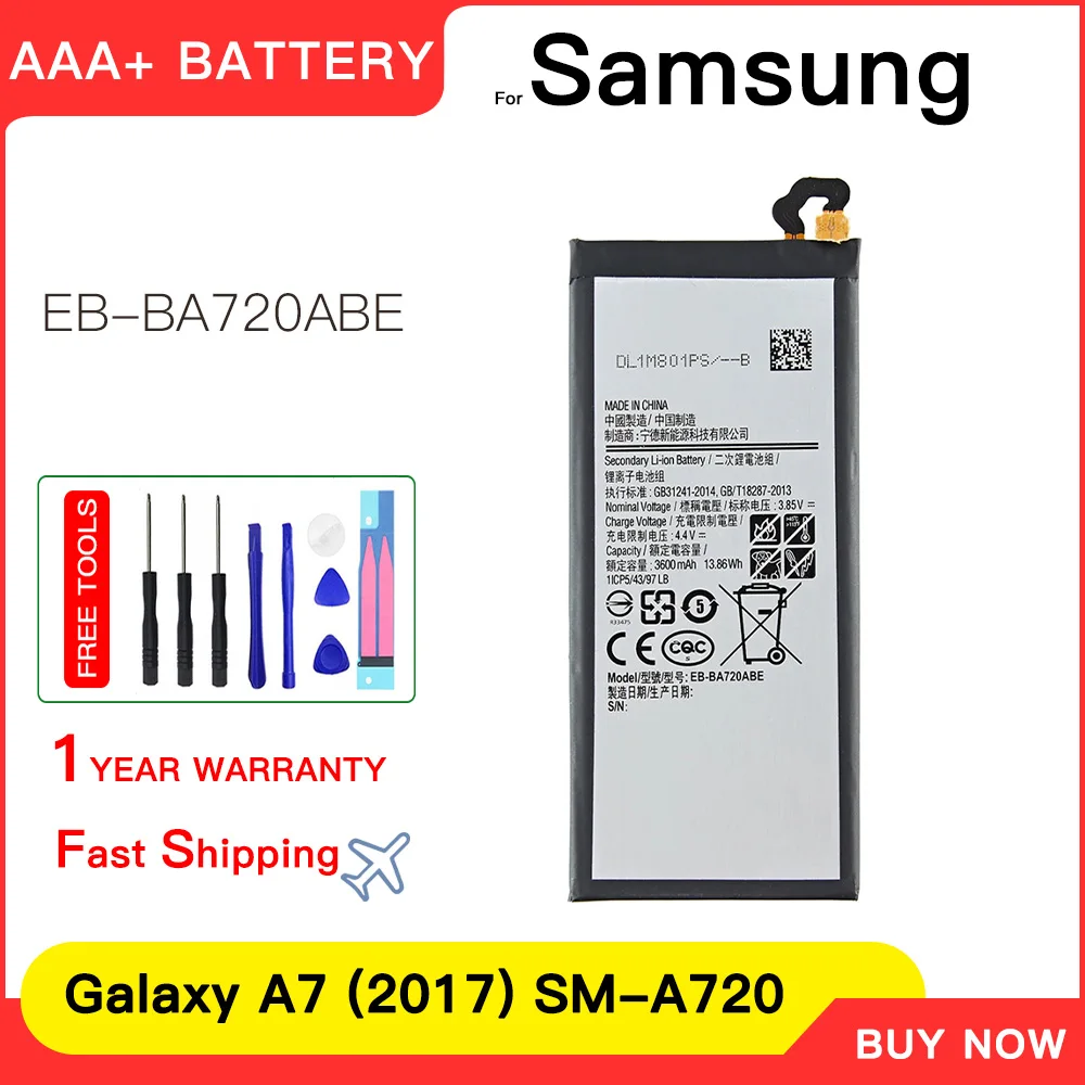 

Genuine For SAMSUNG EB-BA720ABE 3600mAh Battery For Samsung Galaxy A7 2017 version A720 SM-A720 A720F SM-A720S A720F/DS +Tools