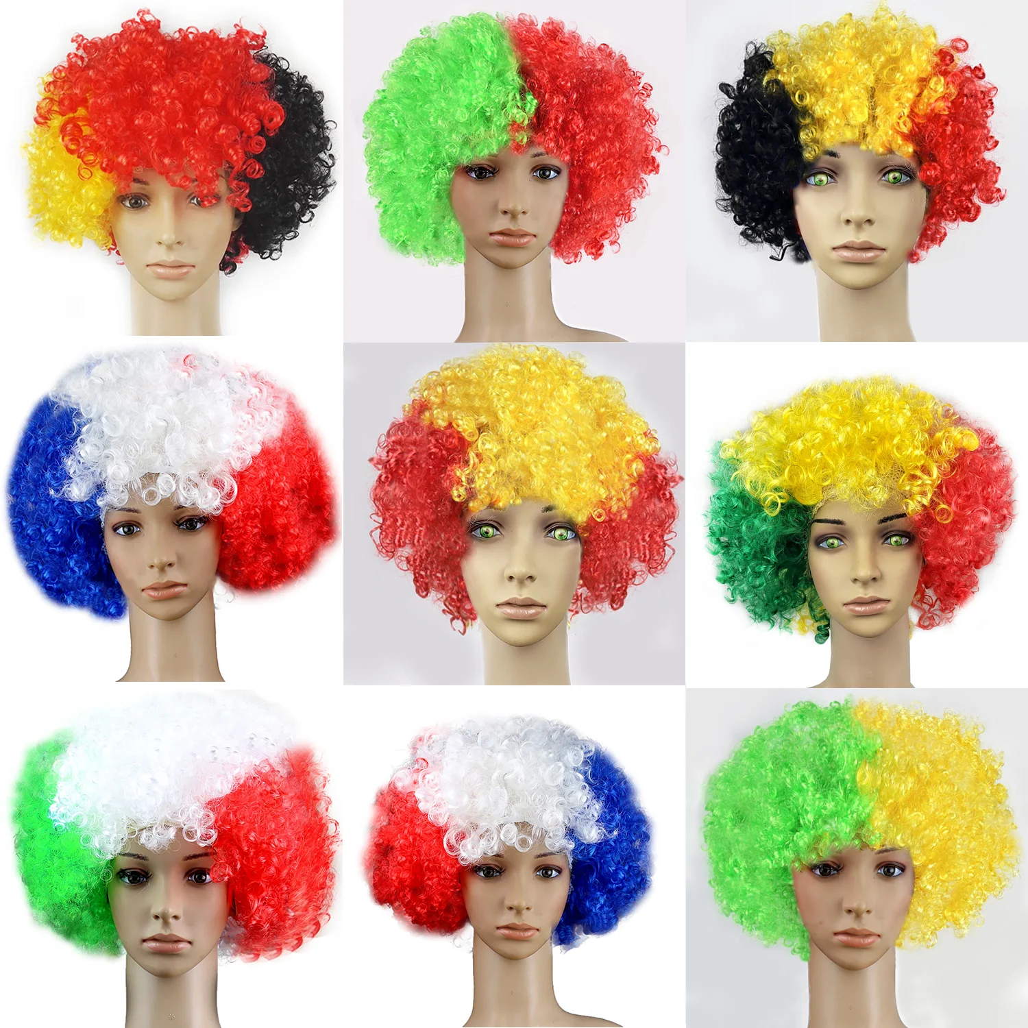 

Синтетические пушистые разноцветные парики для фанатов, вечеринок, косплея, спортивных мероприятий, карнавалов, аксессуары для причёсок, праздничные костюмы