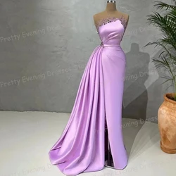 Colorful Woman's Evening Dresses Sexy Strapless Prom Growns Mermaid Sleeveless Satin Appliques Fashion Party Vestidos Customized