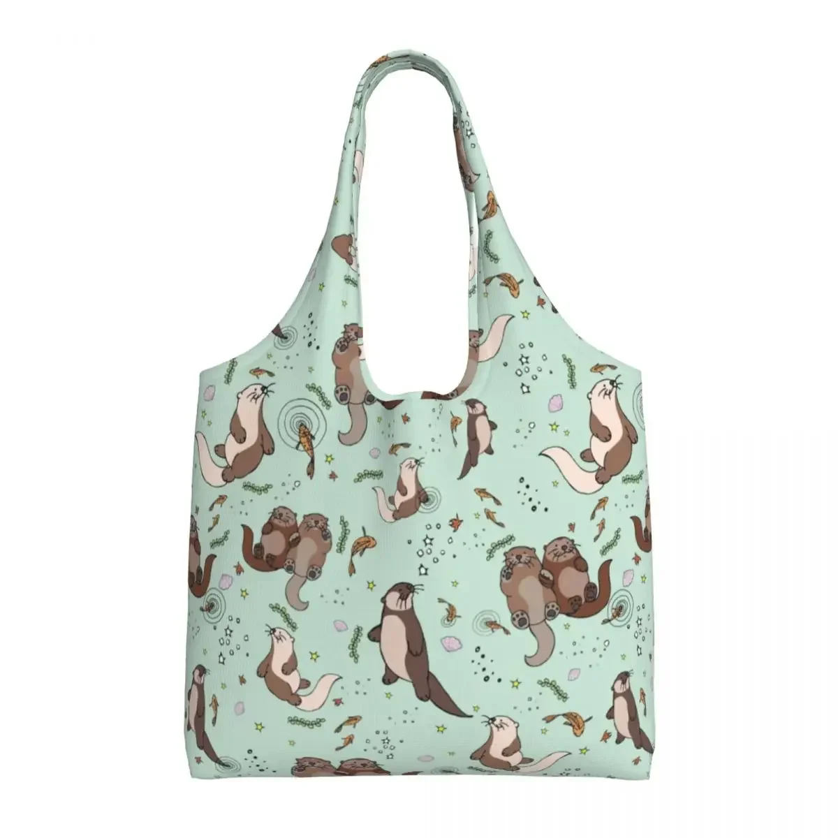 Torba na zakupy wielokrotnego użytku Cute Otter Water Ripple Women Shoulder Canvas Tote Bag Portable Pet Animal Grocery Shopper Bags Handbag